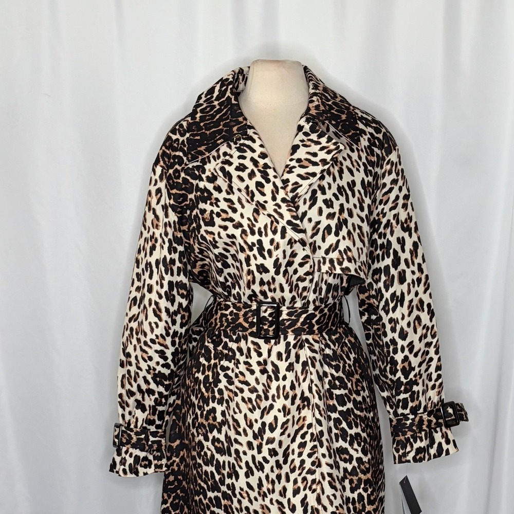 NWT!! KATE SPADE New York Leopard Belted Longline Double Breasted Trench Coat XL - Picture 4 of 16